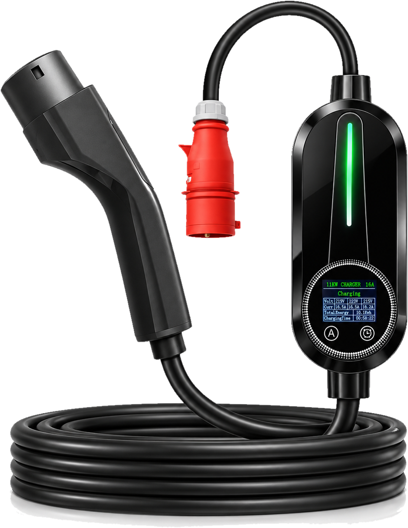 Mobile Wallbox 11 kW mit Typ-2-Kabel und CEE-16-A-Stecker